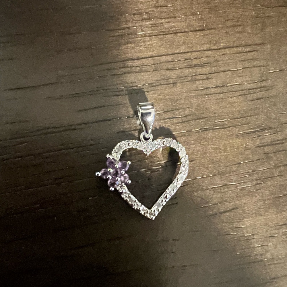 Silver Heart Pendant with Purple Gemstones